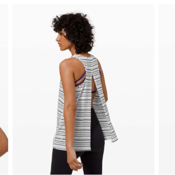 Lululemon All Tied Up Tank Cut Back Stripe White Black - Picture 4 of 7